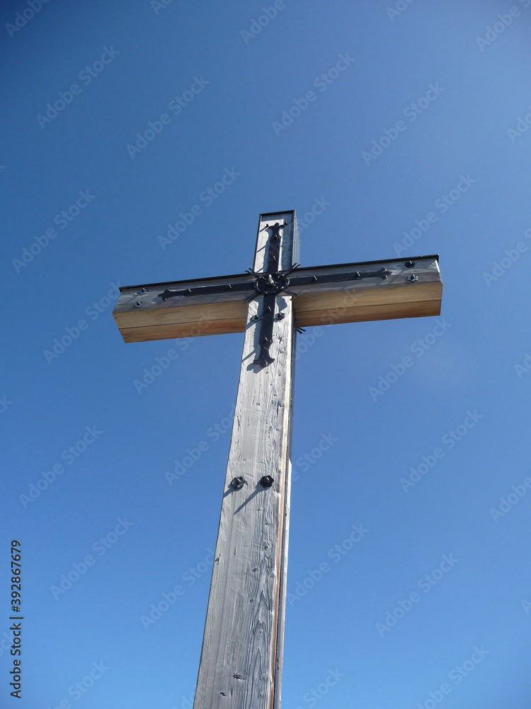 Summit cross Schottelkarspitze mountain, Bavaria, Germany