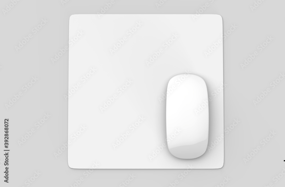 Blank mouse pad with computer mouse for branding or design presentation. 3d render illustration.