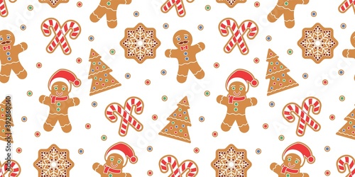 Christmas seamless pattern with gingerbread man cookies