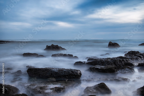 Long exposure photo,night Scene in Albufeira beach,praia de Manuel Lourenço