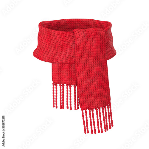 Red wool scarf on a white background, 3D render photo