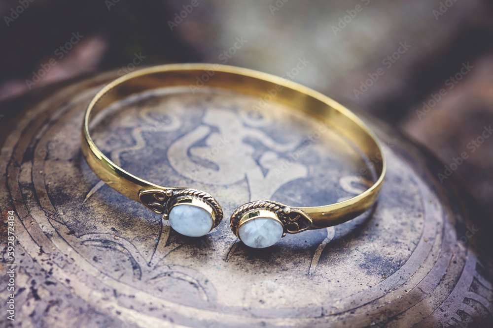 Brass metal boho bracelet with moon stone Brass metal boho bracelet with moon stone
