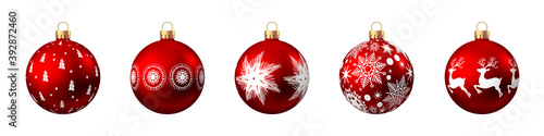 Vector red  Christmas  balls  set  isolated on white background.
