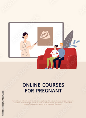 Vector banner with advertising online distance classes and courses for pregnant.