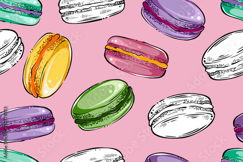 Seamless pattern of macarons, color vector