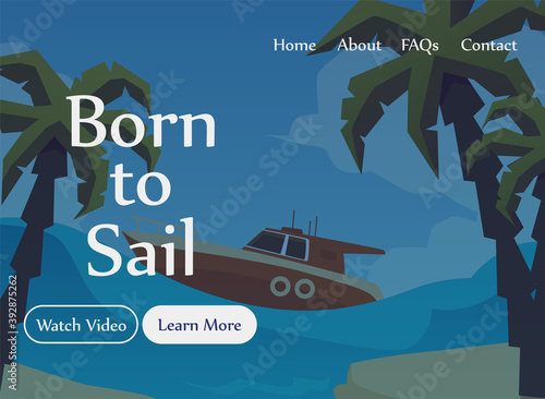 Marine school or nautical courses website with ship flat vector illustration.