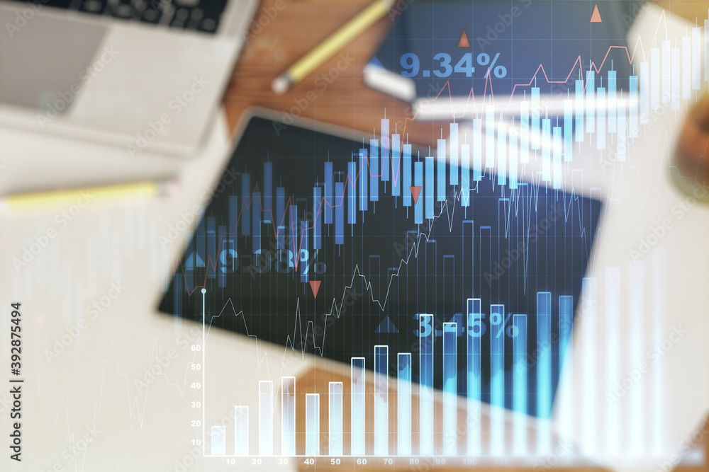 custom made wallpaper toronto digitalMulti exposure of abstract financial diagram and modern digital tablet on background, banking and accounting concept