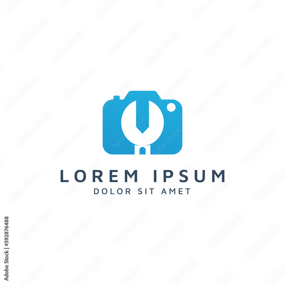 camera and wrench negative space logo design camera and wrench negative space logo design