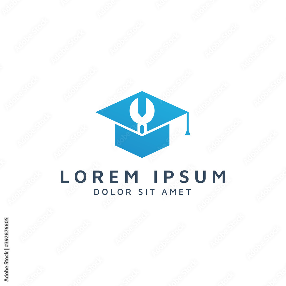 education and wrench negative space logo design education and wrench negative space logo design