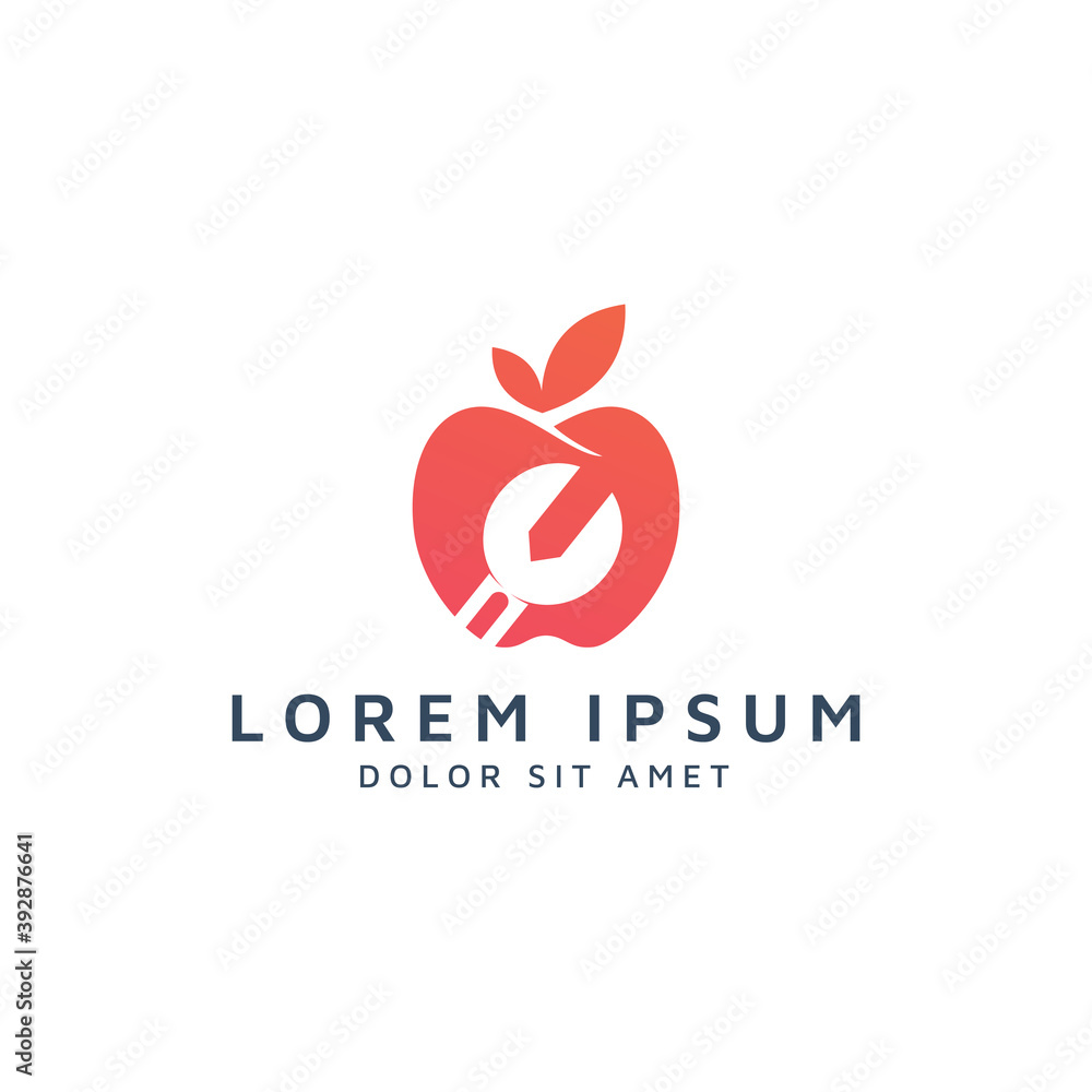 apple and wrench negative space logo design apple and wrench negative space logo design