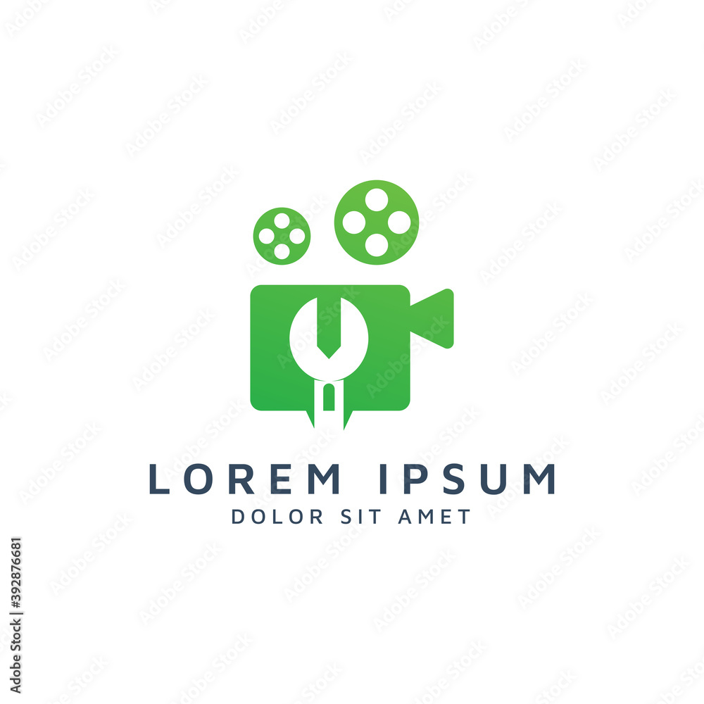 movie and wrench negative space logo design movie and wrench negative space logo design