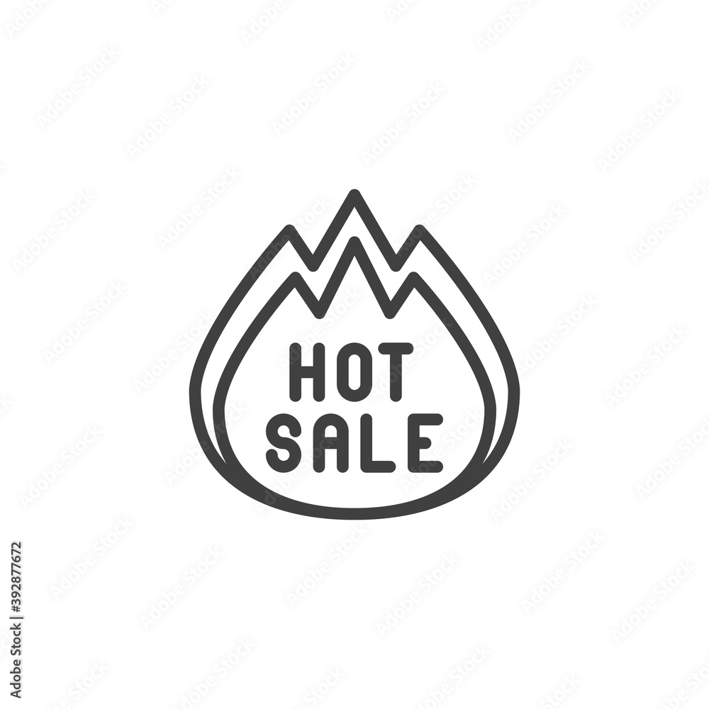 Hot sale line icon. linear style sign for mobile concept and web design. Fire flame with hot sale outline vector icon. Symbol, logo illustration. Vector graphics Hot sale line icon. linear style sign for mobile concept and web design. Fire flame with hot sale outline vector icon. Symbol, logo illustration. Vector graphics