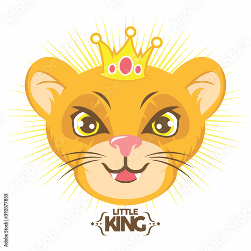 Cute little king lion with crown cartoon vector illustration design