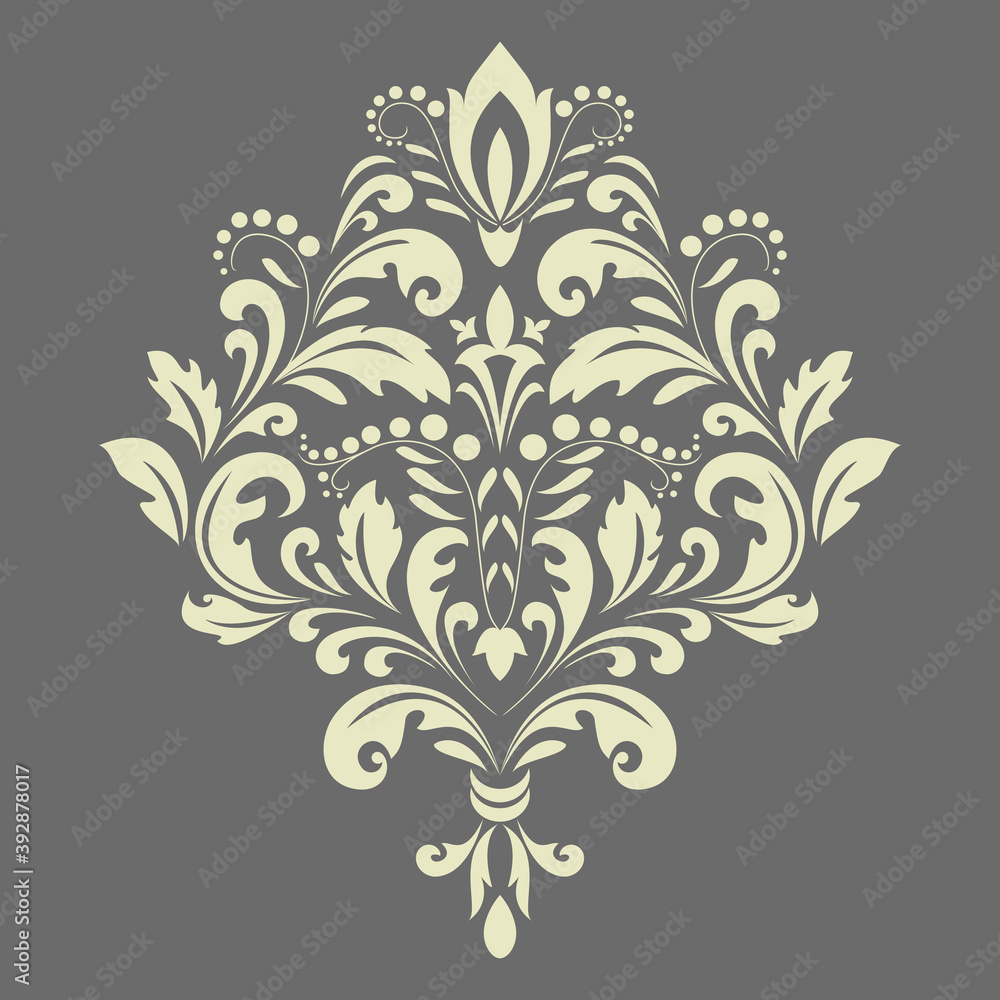 Damask graphic ornament. Floral design element. Gray vector pattern