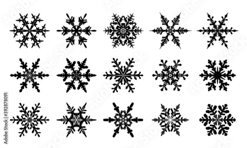 Winter black isolated snowflake icons set. Vector Illustration.