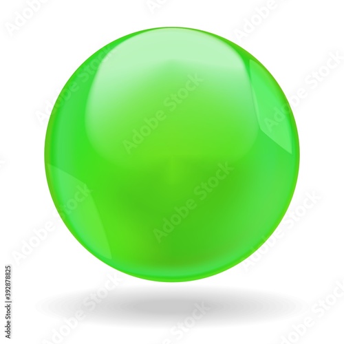 Green shiny bubble or round drop isolated on white background