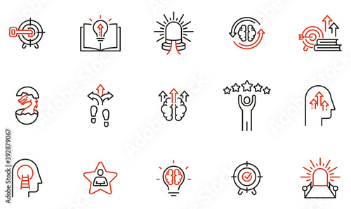 Vector Set of Linear Icons Related to Coaching, Career Development and Striving for Self-Realization. Mono Line Pictograms and Infographics Design Elements - part 3