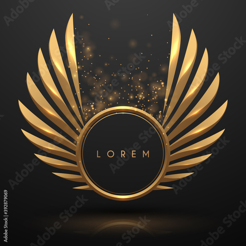 Golden circle frame with rings on black background