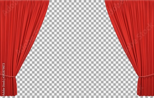 Red stage curtains on checkered background