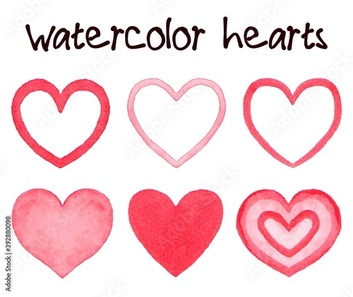 Watercolor hearts banner hand painted with water color ink