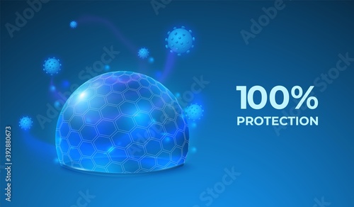 Transparent shield. Abstract protect sphere, safety global energy field. Protective antiviral bubble, 3d force recent dome vector background. Illustration transparent antiviral shield, bubble sphere
