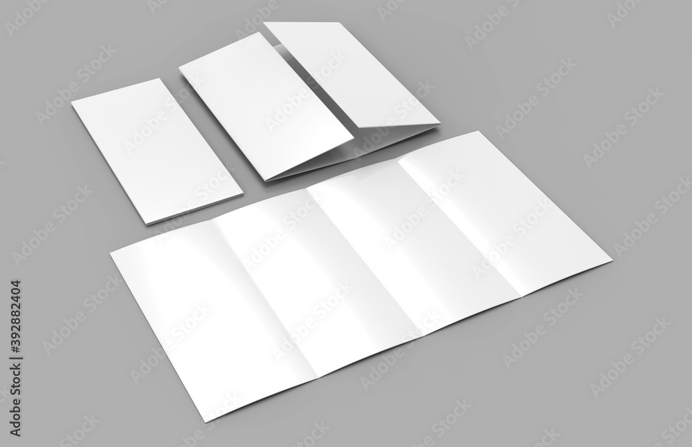 © godesignz - Double gate fold vertical four panel brochure blank white template for mock up and presentation design. 3d illustration.