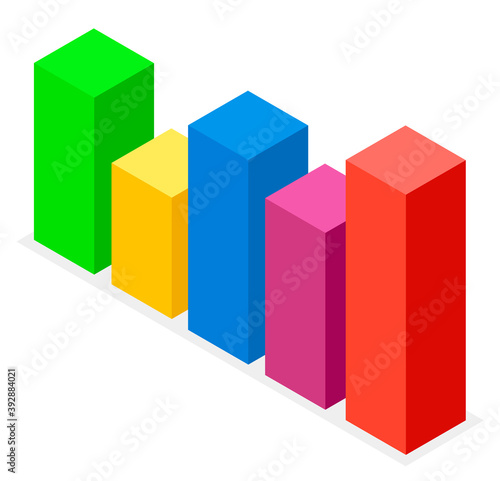 Large colorful volumetric rectangles, image of conceptual chart bar, graph. Growth, increase, monitoring. Monetary relations, accumulation of funds. Finance and audit. International trade. E-commerce