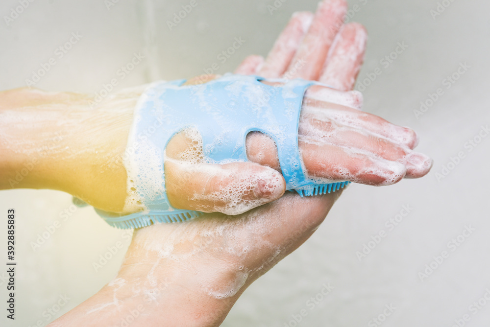 Washing hands with warm water, soap and a washcloth. Prevention of the coronavirus pandemic Washing hands with warm water, soap and a washcloth. Prevention of the coronavirus pandemic