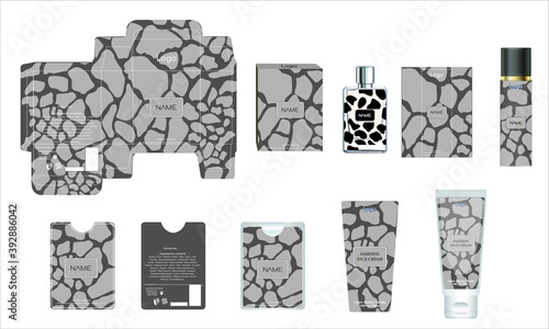 Packaging design, luxury perfume box, pocket perfume, deo design and face cream template and mock up box. Illustration vector.