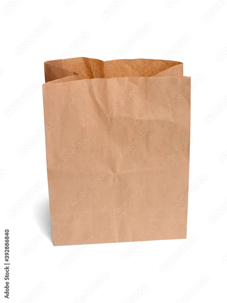 Open craft paper bag for lunch and other products. Isolated on a white background with shadow Open craft paper bag for lunch and other products. Isolated on a white background with shadow