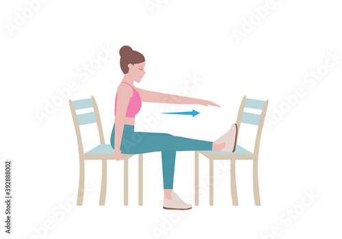 Exercises that can be done at-home using a sturdy chair.
with Standing-Leg Curl posture. Illustration in cartoon style.