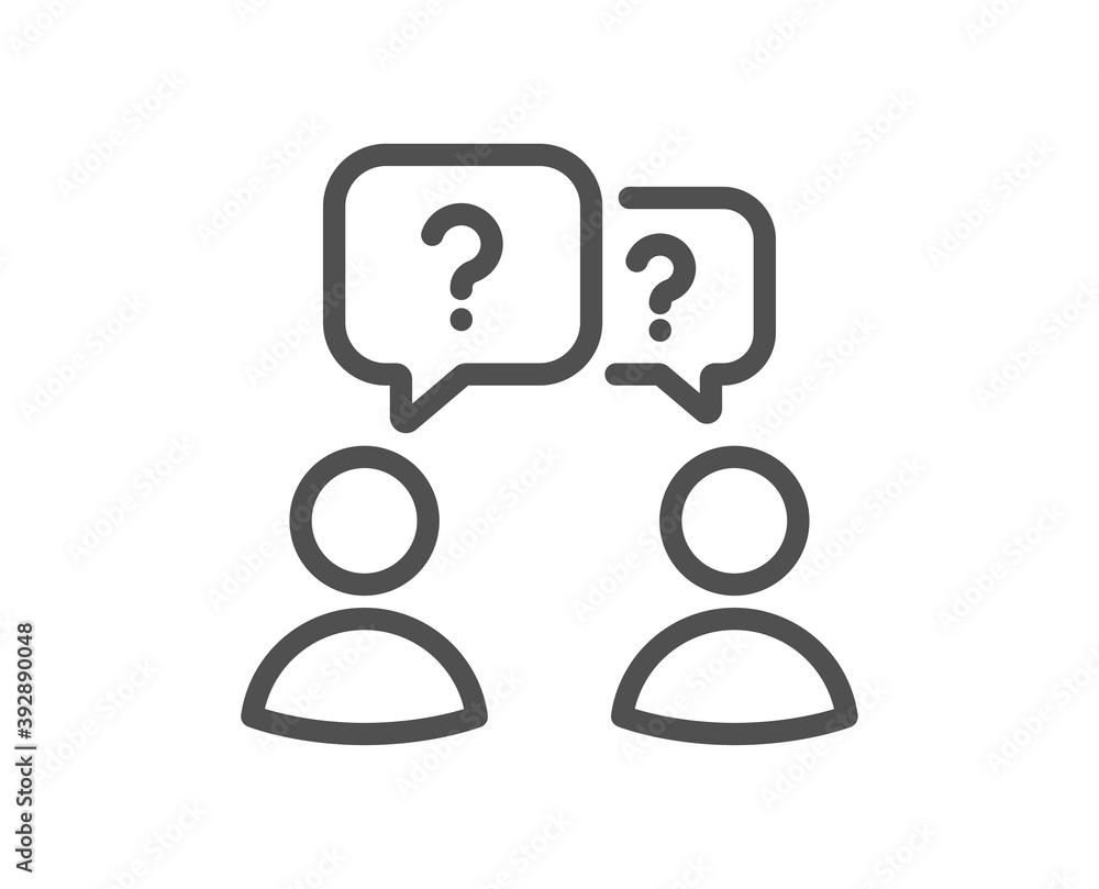 Teamwork questions line icon. Ask help sign. Support problem symbol. Quality design element. Linear style teamwork questions icon. Editable stroke. Vector Teamwork questions line icon. Ask help sign. Support problem symbol. Quality design element. Linear style teamwork questions icon. Editable stroke. Vector