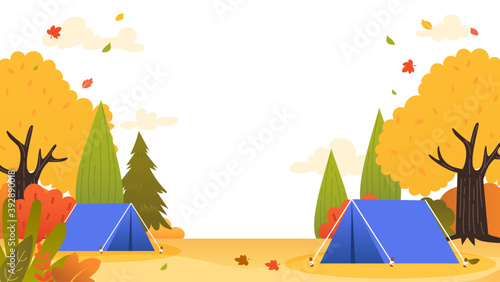 Autumn Camping background vector illustration. Autumn landscape with copy space