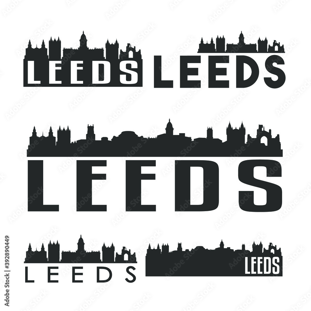 Leeds England Flat Icon Skyline Vector Silhouette Design Set Logos.