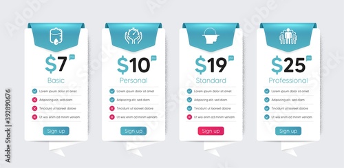 Included icon as Timer, Drop counter, Face scanning signs. Price table template, business plan chart. Science icons set. Group flat icons. Vector