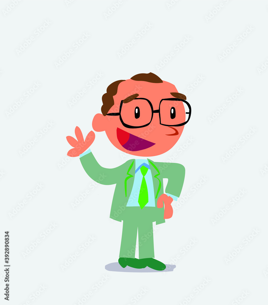 cartoon character of businessman waving happily.