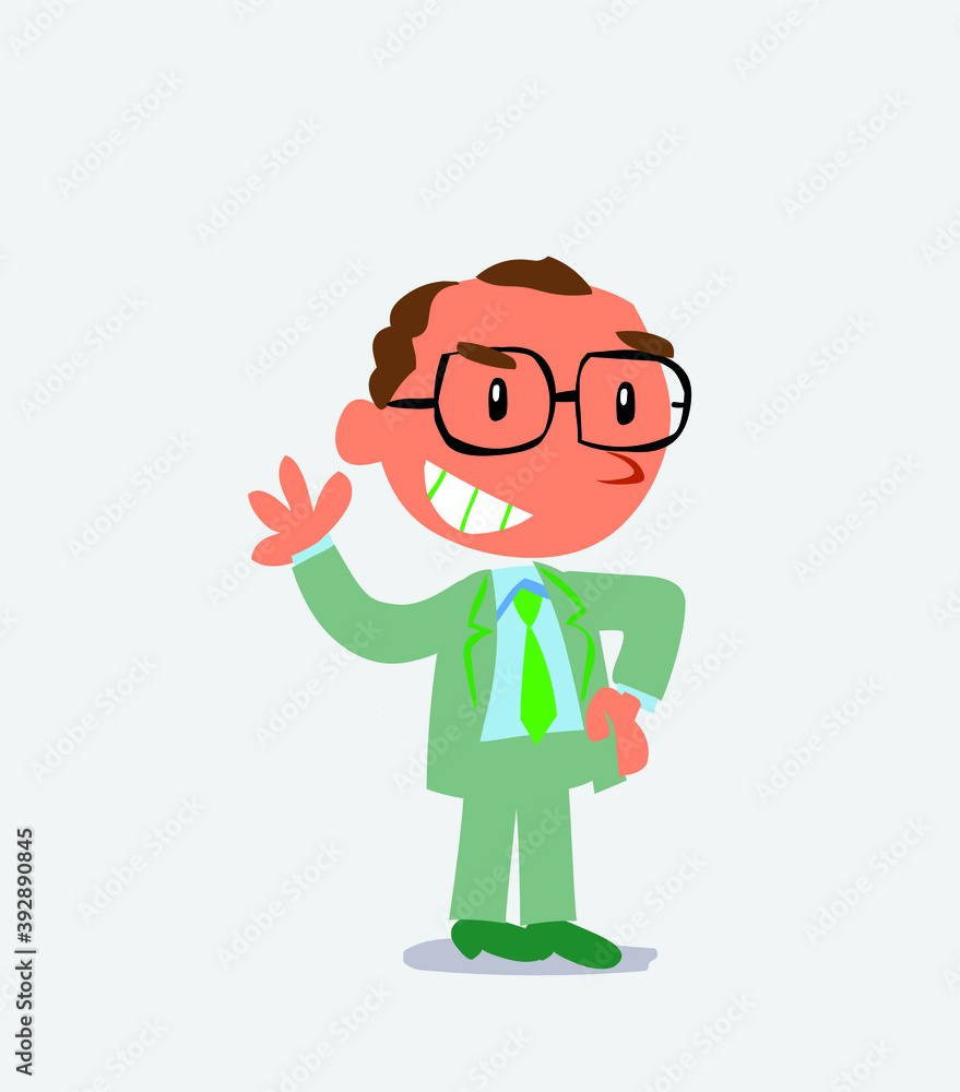 cartoon character of businessman waving while smiling cartoon character of businessman waving while smiling