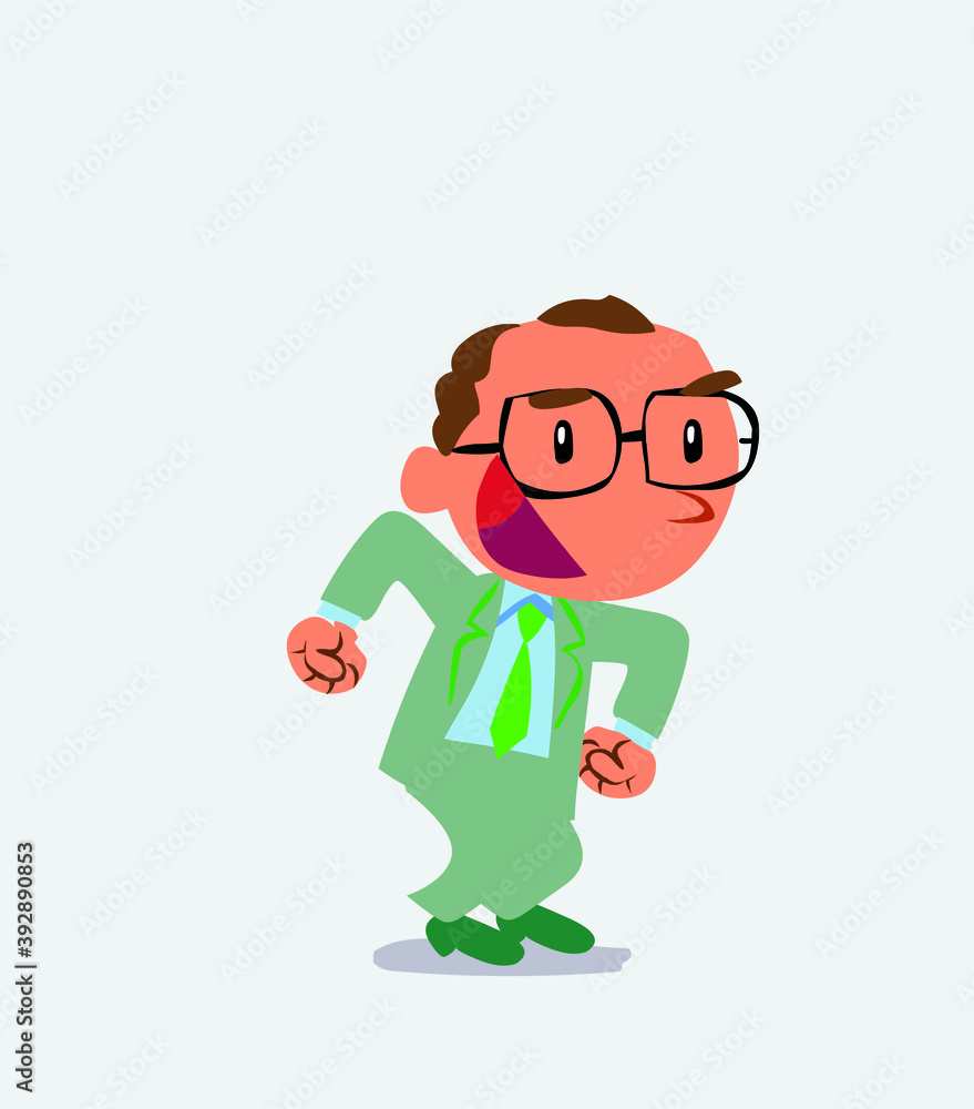 Euphoric cartoon character of businessman makes plans Euphoric cartoon character of businessman makes plans