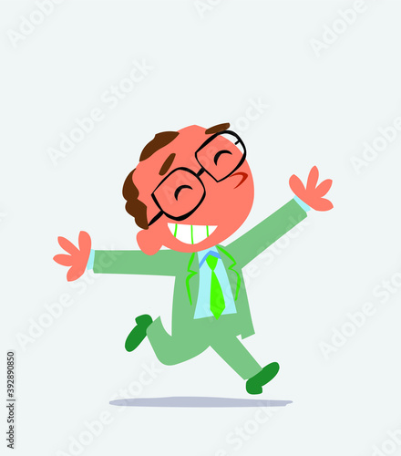cartoon of businessman running euphoric
