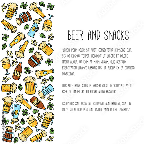 Beer alcohol drinks ale doodle colorful icons set