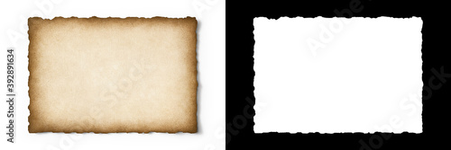 Old parchment texture with worn edges isolated with clipping path and alpha channel