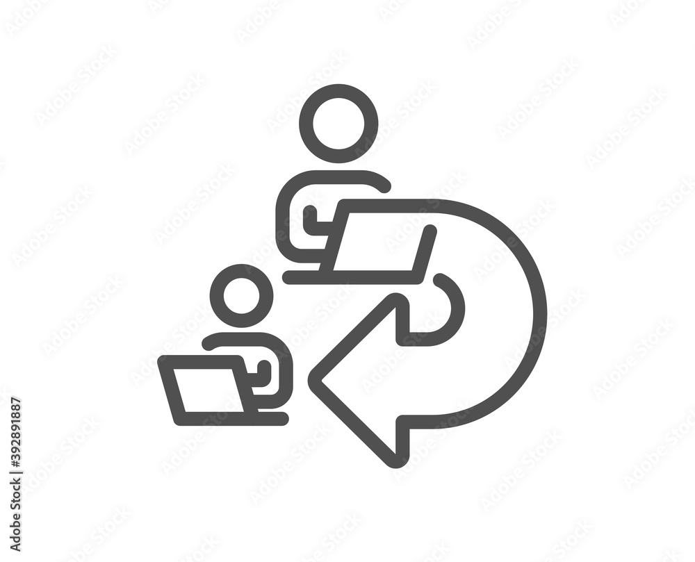 Delegate work line icon. Teamwork share sign. Remote office symbol. Quality design element. Linear style delegate work icon. Editable stroke. Vector Delegate work line icon. Teamwork share sign. Remote office symbol. Quality design element. Linear style delegate work icon. Editable stroke. Vector