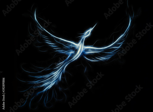 Photo Flying phoenix bird as symbol of rebirth and new beginning.
