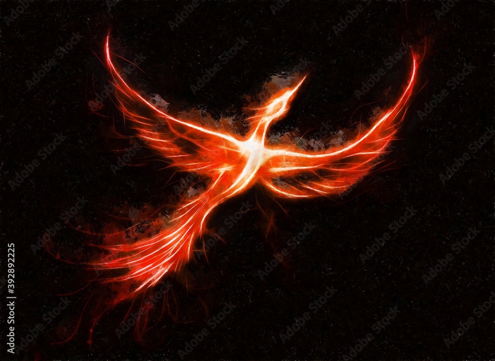 Flying phoenix bird as symbol of rebirth and new beginning. Stock  Illustration | Adobe Stock