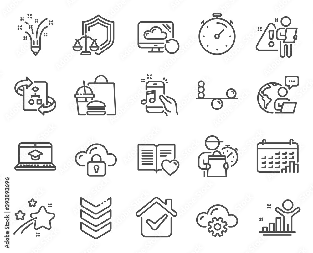 Education icons set. Included icon as Timer, Technical algorithm, Recovery cloud signs. Calendar graph, Cloud computing, Winner symbols. Love book, Shoulder strap, Website education. Vector Education icons set. Included icon as Timer, Technical algorithm, Recovery cloud signs. Calendar graph, Cloud computing, Winner symbols. Love book, Shoulder strap, Website education. Vector