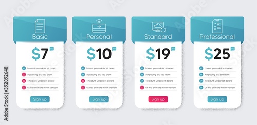 Recovery cloud, Contactless payment and File line icons set. Price table chart, business plan template. Interview sign. Backup info, Financial payment, Paper page. Checklist file. Vector