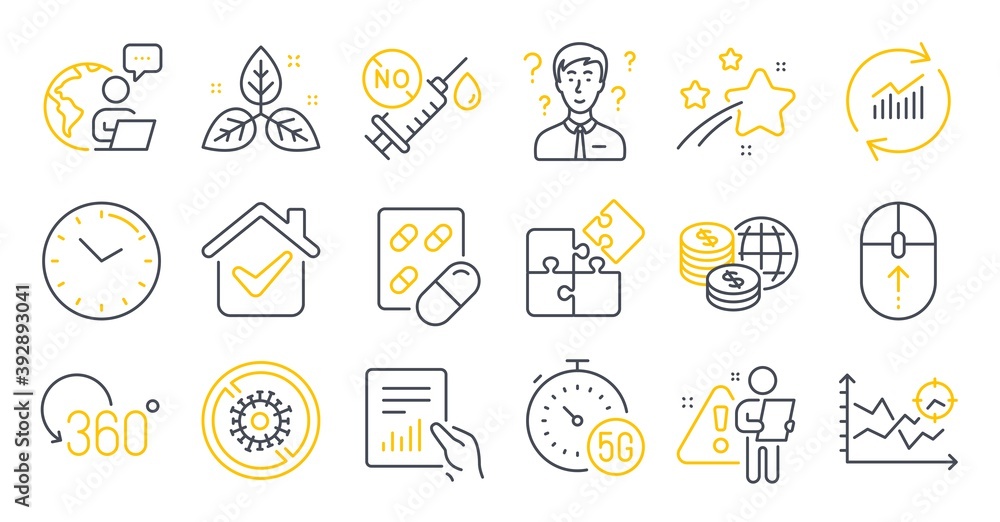 Set of Science icons, such as Coronavirus vaccine, World money, Full rotation symbols. Swipe up, Time, Puzzle signs. Stop coronavirus, Fair trade, Support consultant. Update data, Document. Vector Set of Science icons, such as Coronavirus vaccine, World money, Full rotation symbols. Swipe up, Time, Puzzle signs. Stop coronavirus, Fair trade, Support consultant. Update data, Document. Vector