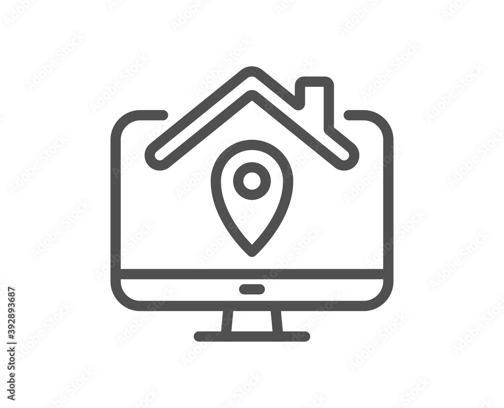 Work at home line icon. Outsource job sign. Remote office employee symbol. Quality design element. Linear style work home icon. Editable stroke. Vector Work at home line icon. Outsource job sign. Remote office employee symbol. Quality design element. Linear style work home icon. Editable stroke. Vector