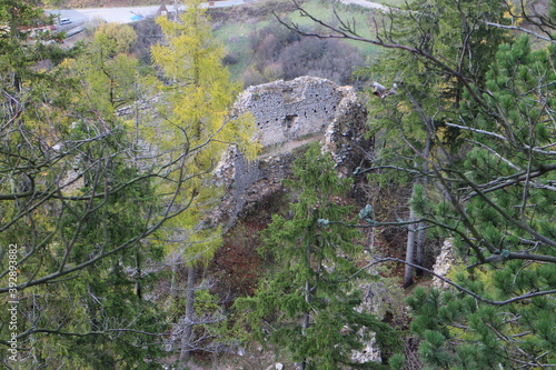 Ruins of Vrsatec castle in Vrsatske bradla mountain, west Slovakia photo