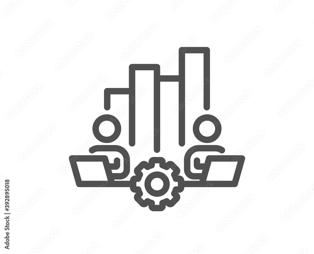 Teamwork chart line icon. Remote office sign. Team employees symbol. Quality design element. Linear style teamwork chart icon. Editable stroke. Vector Teamwork chart line icon. Remote office sign. Team employees symbol. Quality design element. Linear style teamwork chart icon. Editable stroke. Vector